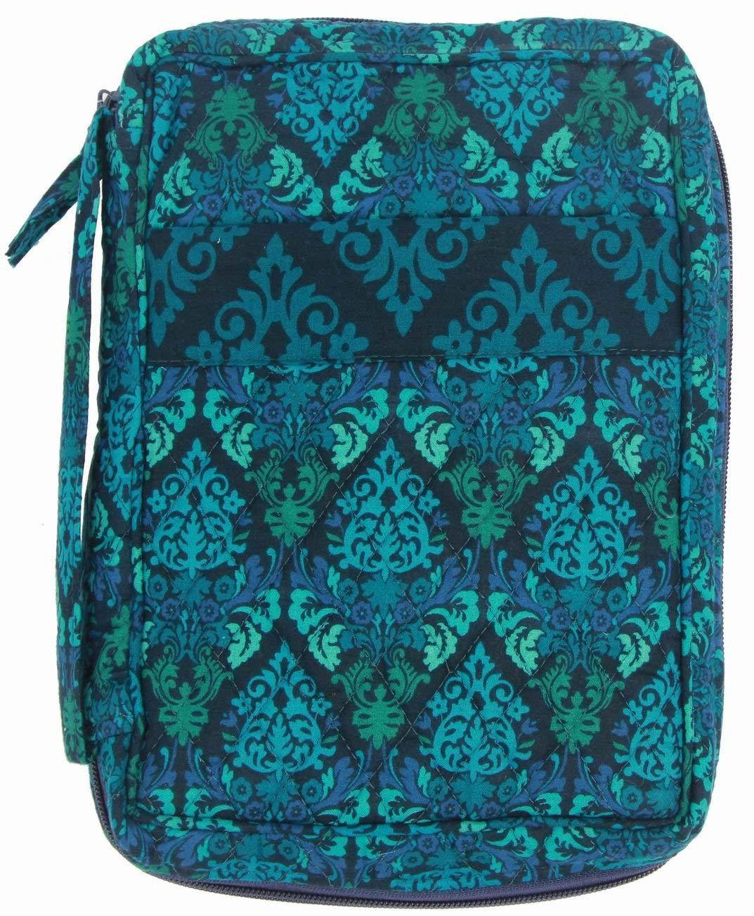 DIWI Large Sizes 10 X 7 X 2.75 Inches Bible Cover Quilted Good Book Cover Quilted Cotton Fabric Bible Cover Zip Closer Slip Pocket (L, 1707D Green Fence)