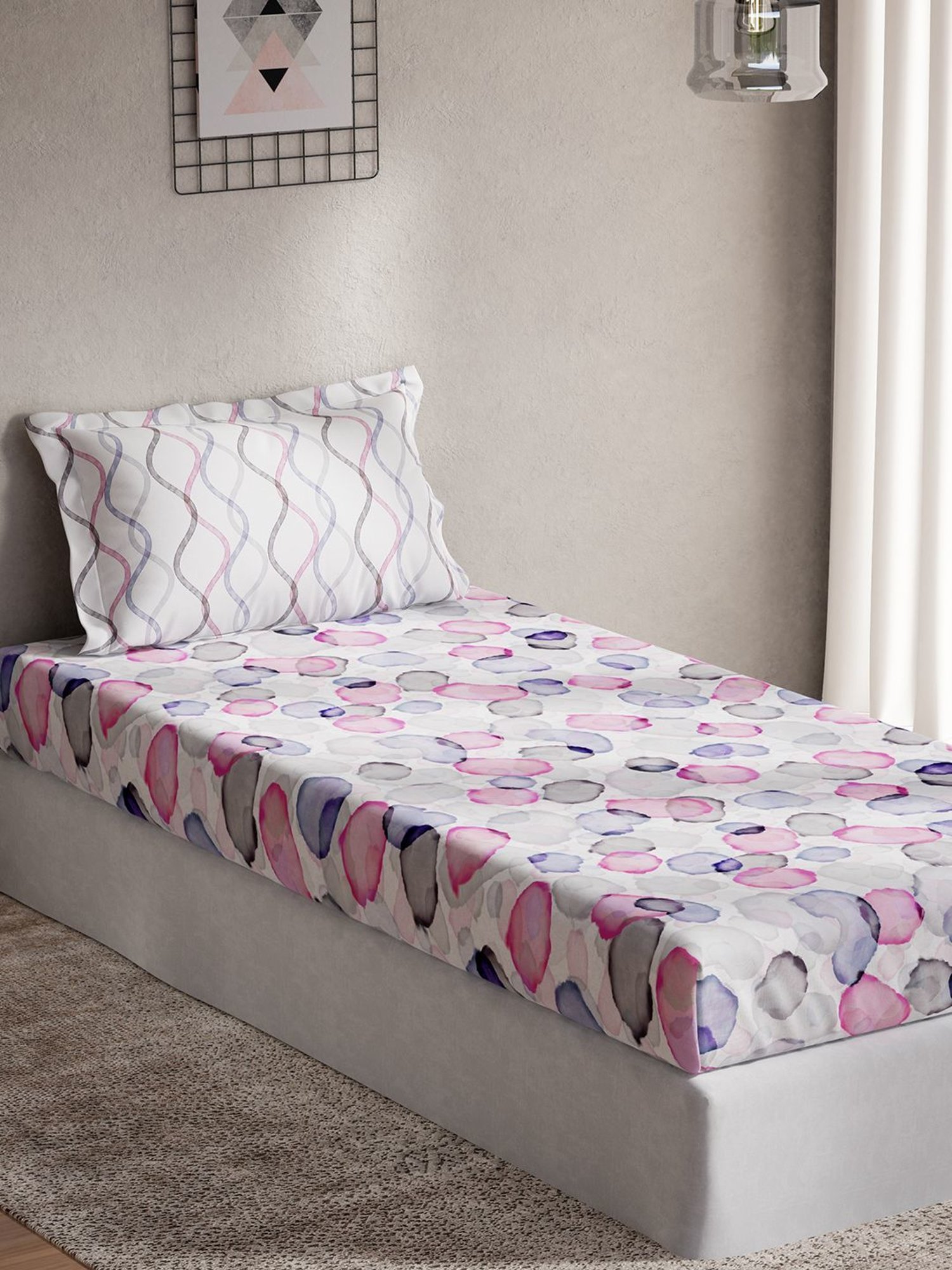 DDecor Abstract Pink 136 TC Cotton Single Bed Sheet With 1 Pillow Cover