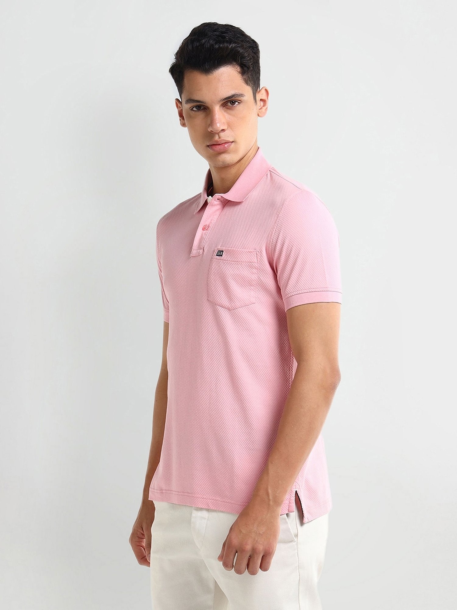Arrow Pink Regular fit Self Polo T-Shirt