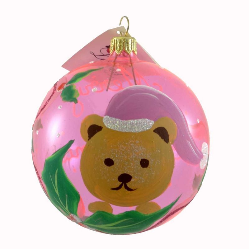 Laved Italian Ornaments Santa Teddy Bear Pink Ball Transparent Christmas Holly  -  Tree Ornaments