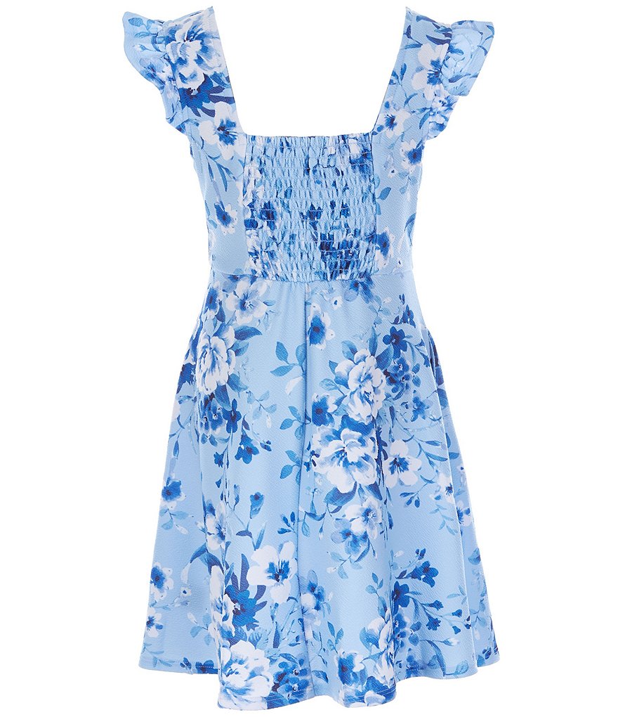 Poppies and Roses Big Girls 7-14 Ruffle-Sleeve Floral Fit-and-Flare Dress
