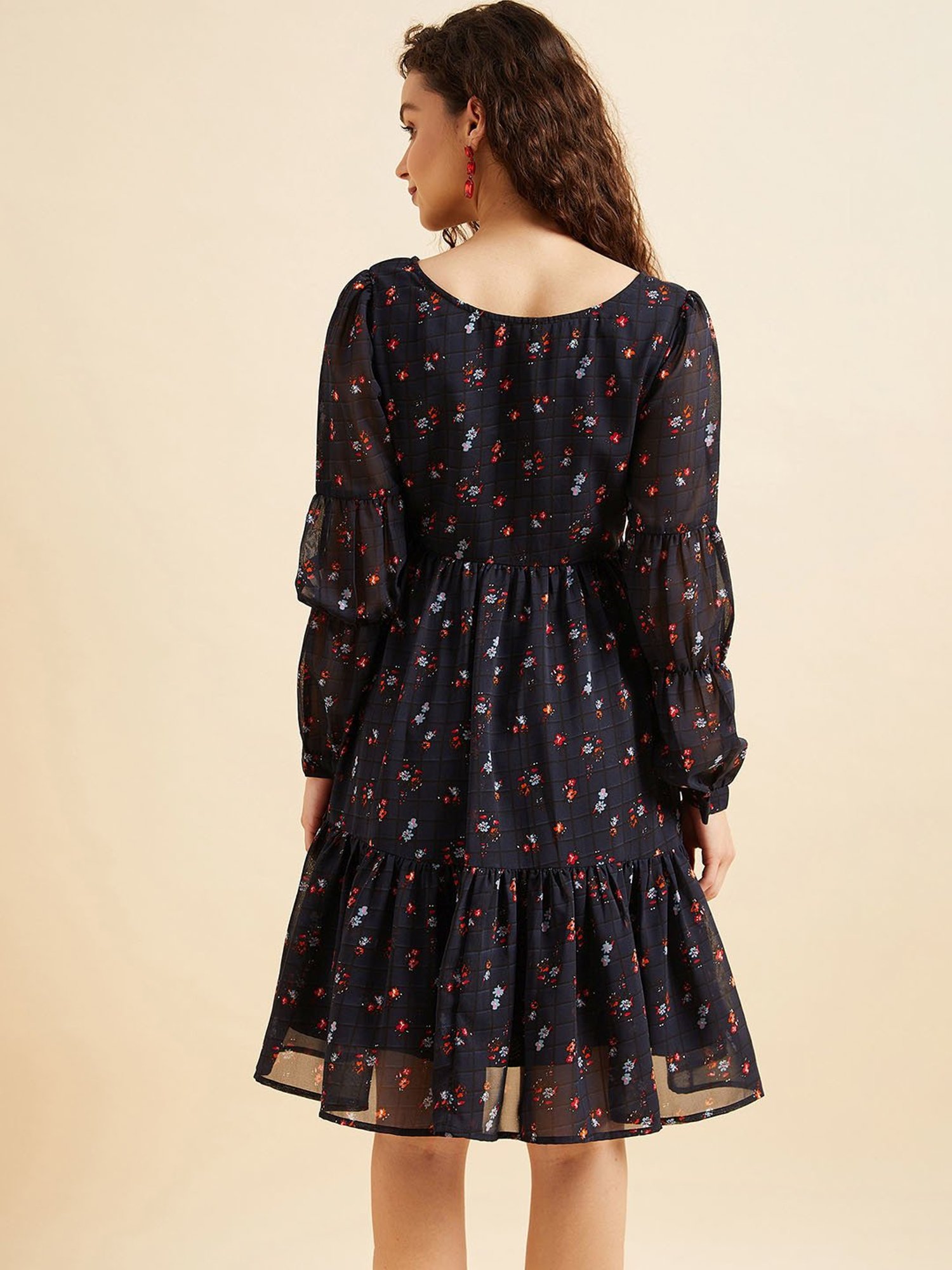 PANIT Navy Floral Print Ethnic Dress