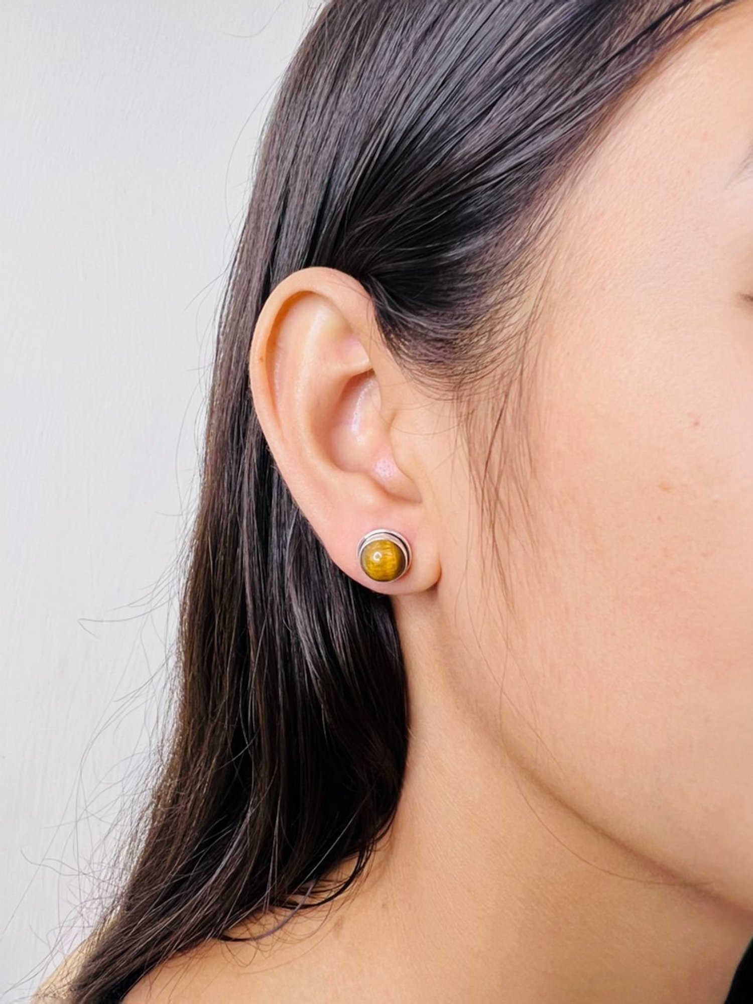 Arte Jewels 925 Sterling Silver Tiger Eye Stone Round Stud Earrings for Women & Girls