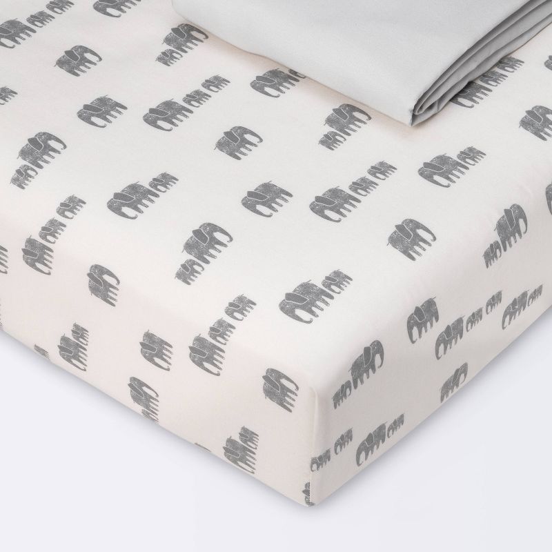 Crib Fitted Sheets Elephant and Gray Solid - Cloud Island™ Gray 2pk