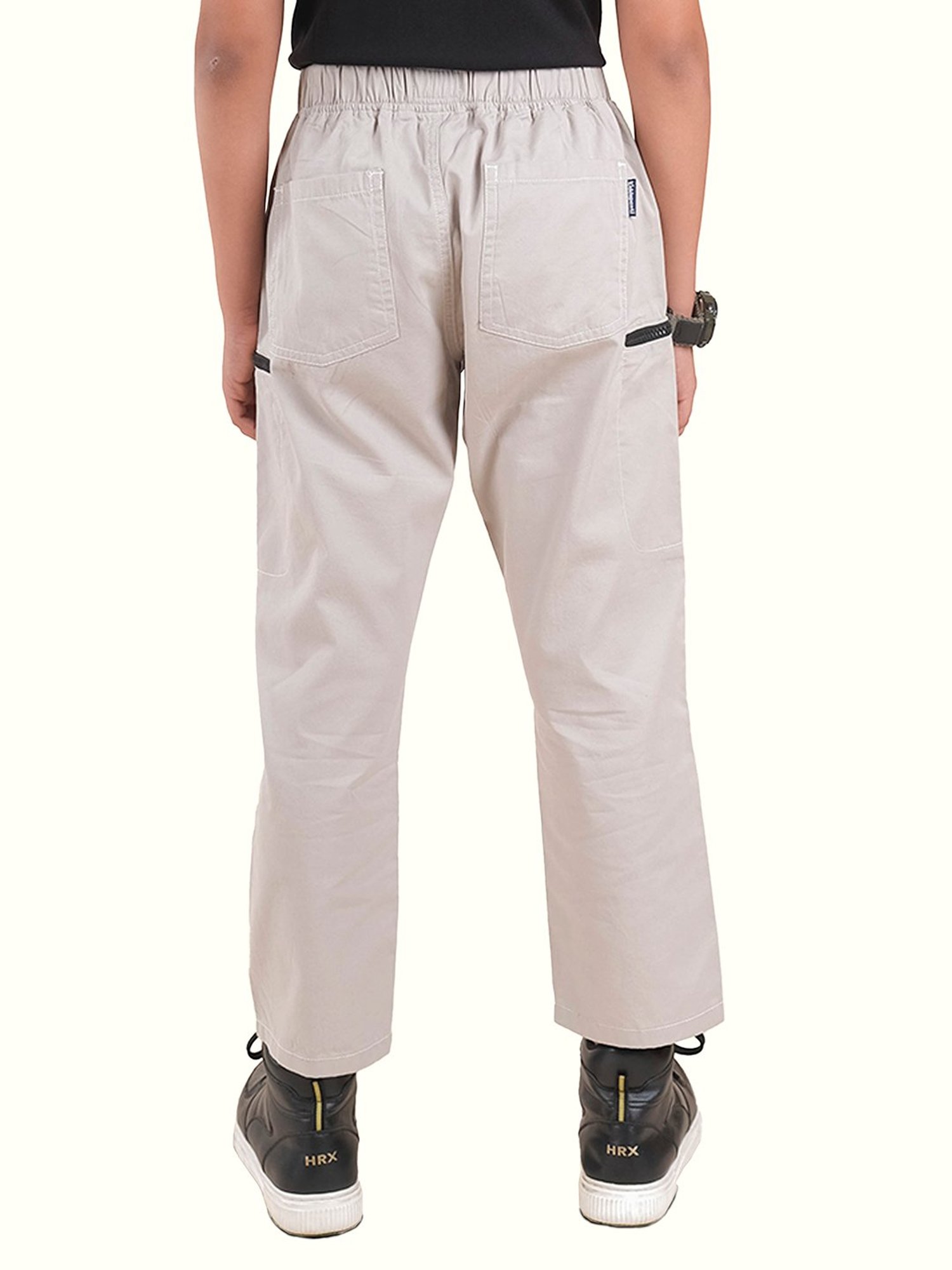 Kiddopanti Boys Beige Solid Cargo Pants