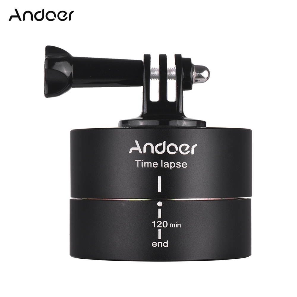 Andoer 120 Minutes 360 Degrees Panning Auto Rotation Time Lapse Tripod Head Panoramic Stabilizer for GoPro Hero6 5 4 3 3+ for Lightweight DSLR ILDC Camera for iPhone Samsung Huawei Smartphones