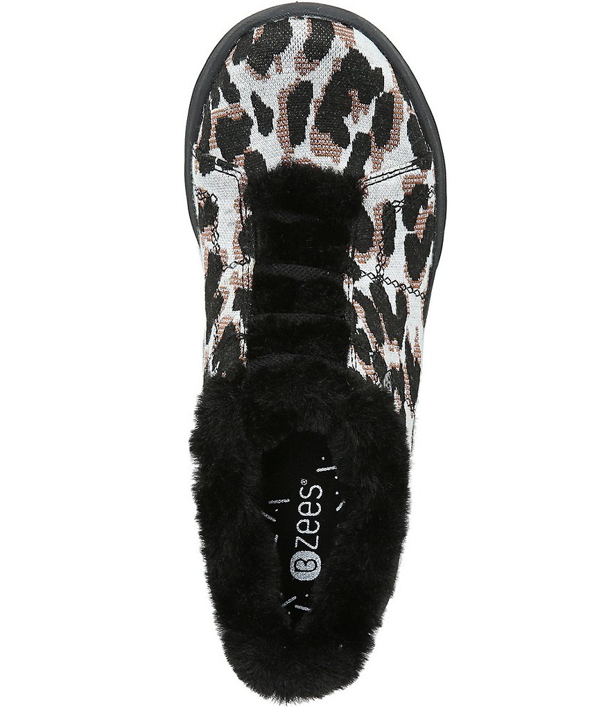 Bzees Premium Golden Leopard Print Faux Fur Lined Washable Wedge Booties