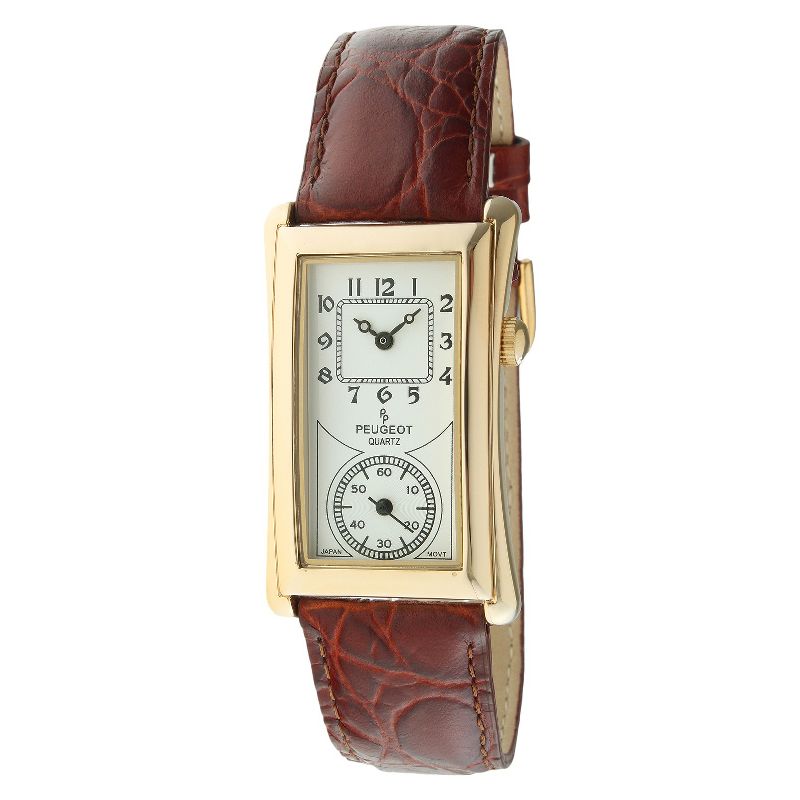 Men's Peugeot Vintage Leather Strap Watch - Brown