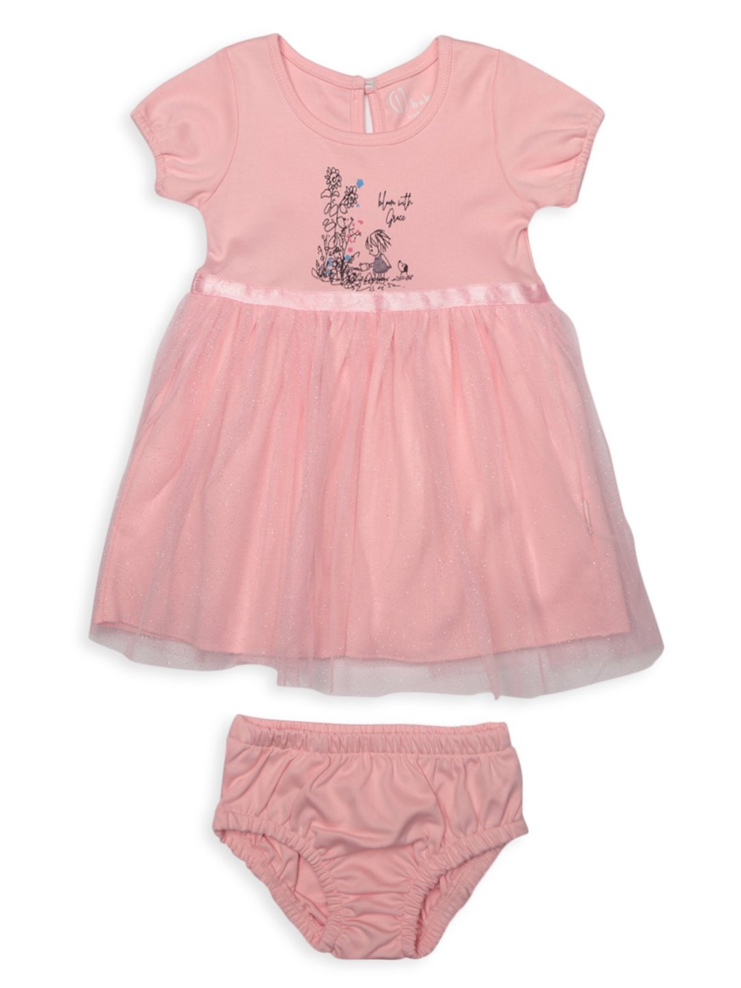 GJ baby Pink Printed Dress with Bloomers