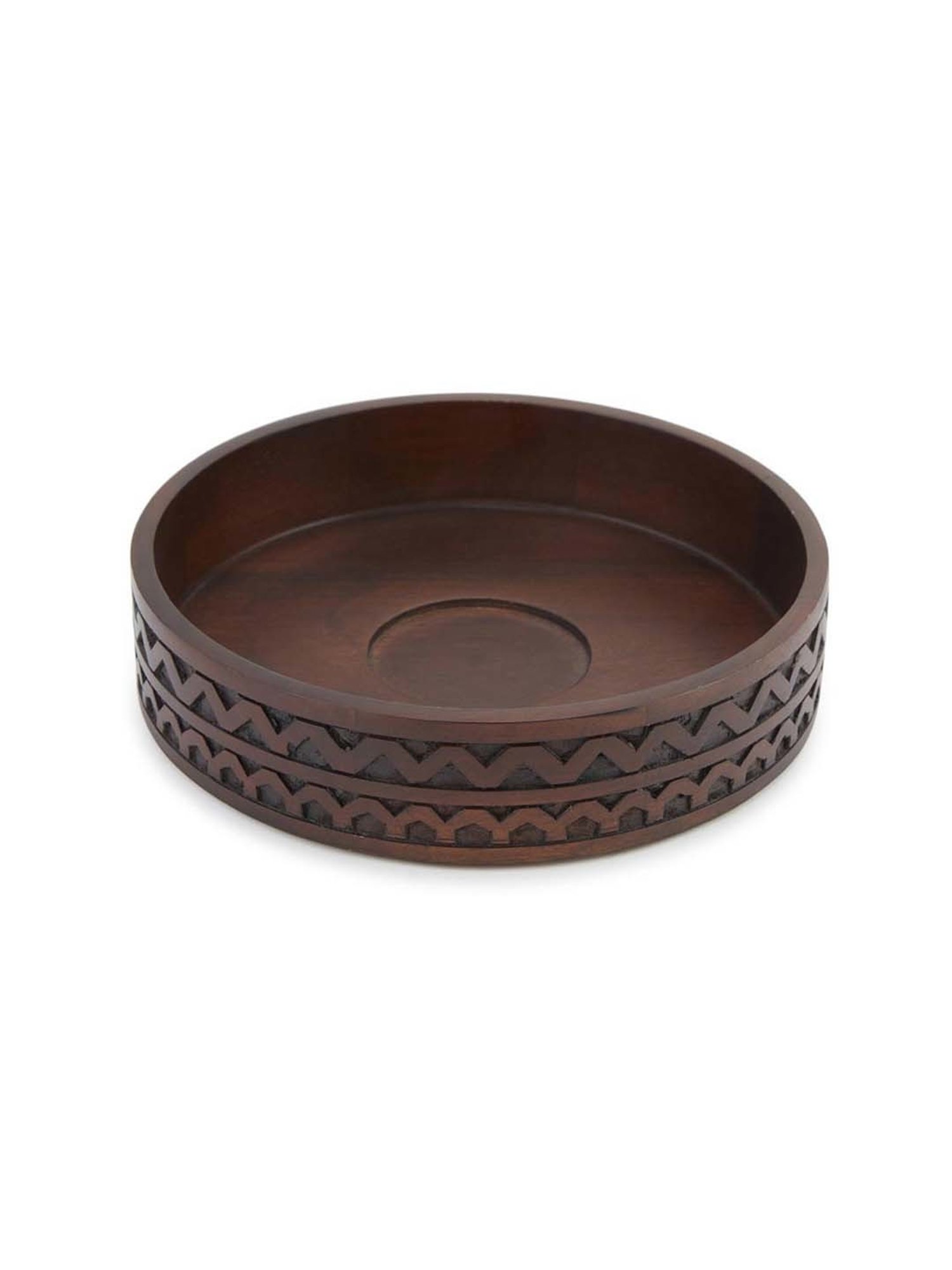 Fabindia Samod Brown Wood 1 Dip Bowl & 1 Platter