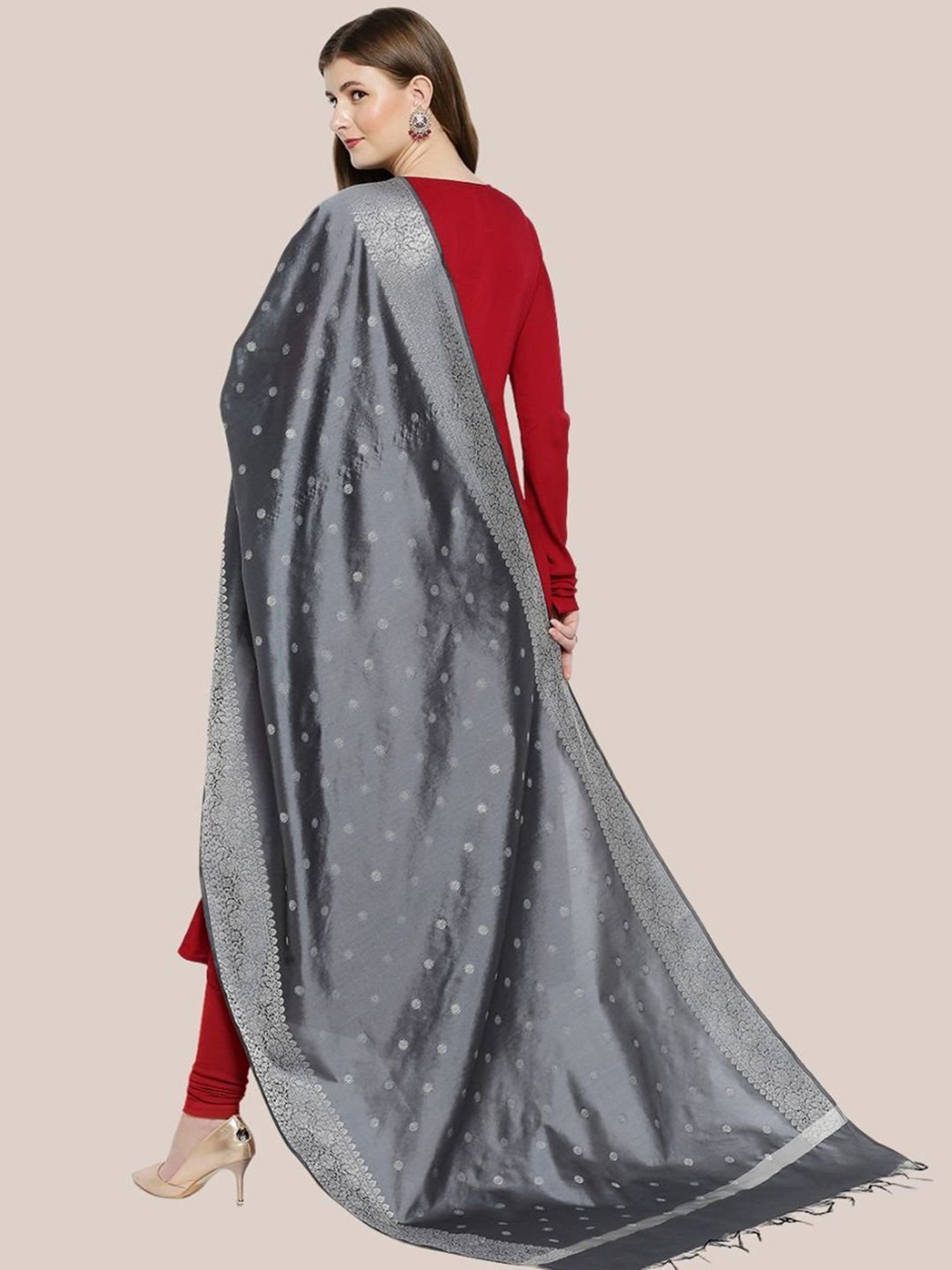 Dupatta Bazaar Grey Woven Pattern Dupatta