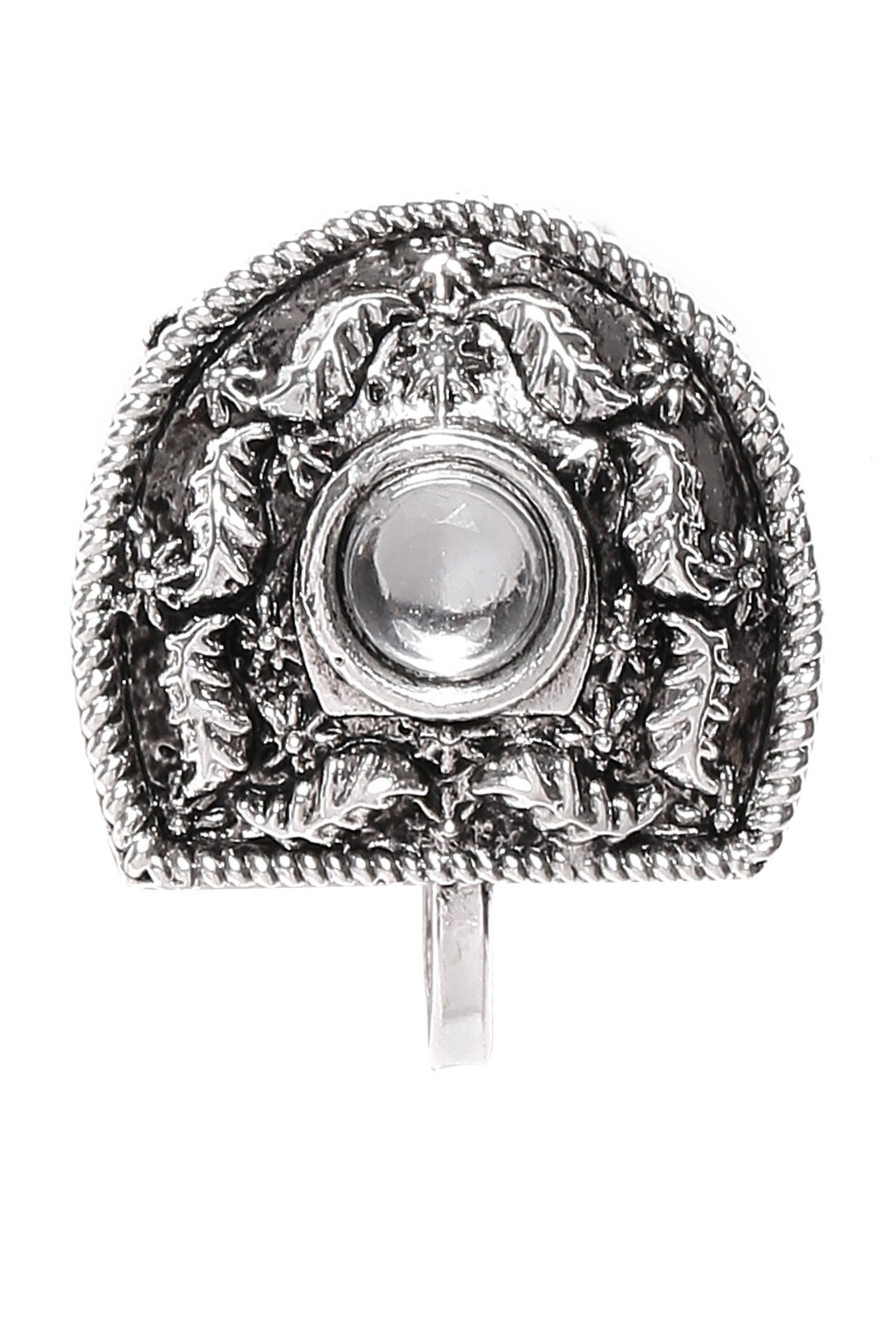 Zaveri Pearls Floral Silver Alloy Nosering for Women