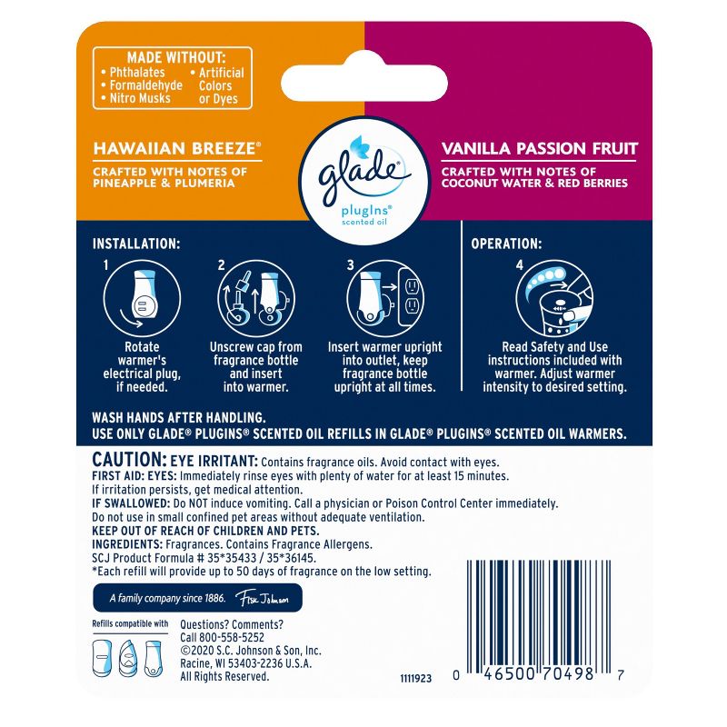 Glade Vanilla Passion Fruit Hawaiian Breeze PlugIns Refill - 2ct