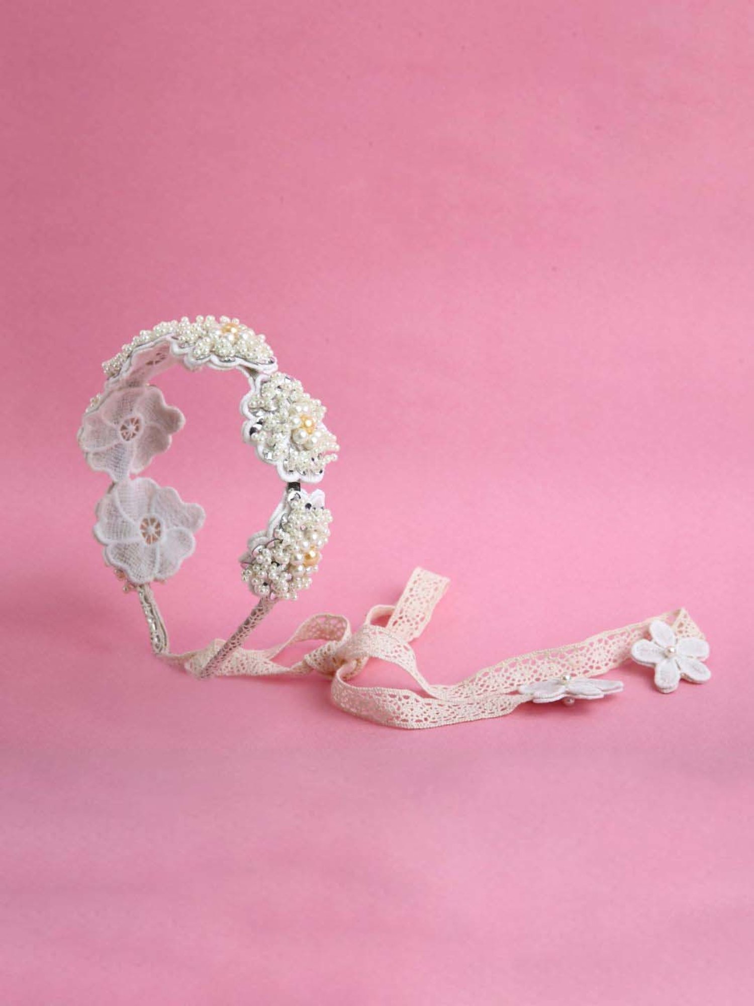 Choko Off White Embellished Hair Band