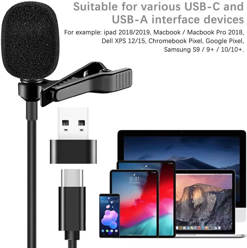 Multifunctional Loudspeaker Lavalier Clip/Lapel Clip Omnidirectional Condenser Microphone Wired Microphone is Suitable for Type-C Port Equipment