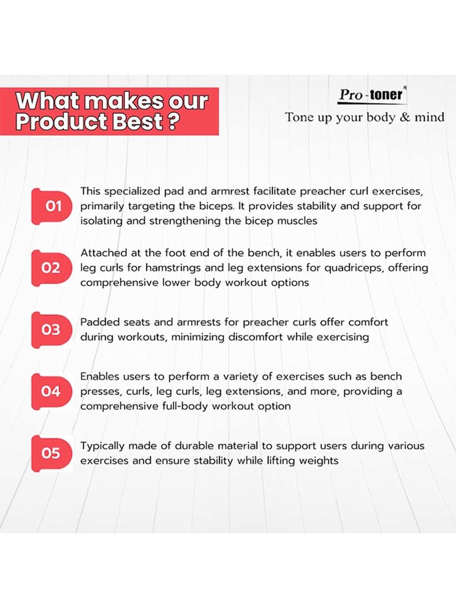 Protoner Adjustable Weight Lifting Bench (Red) Size - 144.8x43.2