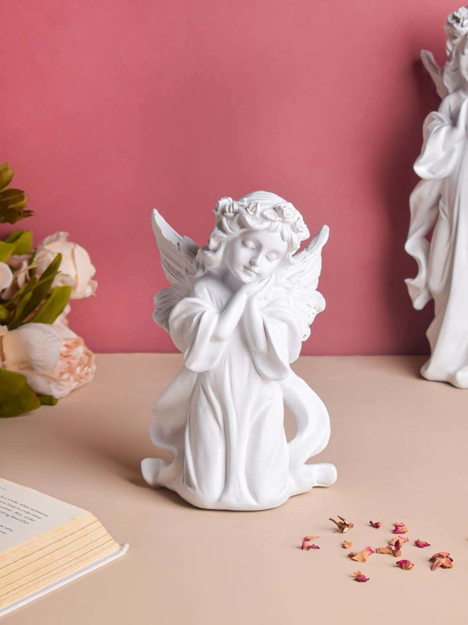 Nestasia Artisanal White Praying Angel Resin Showpiece with Wings for Home Decoration (8 Inch)