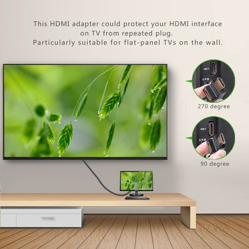 Ugreen High Speed HDMI Port Saver Male to Female Adapter Right Angled 90 Degree +270 degree
