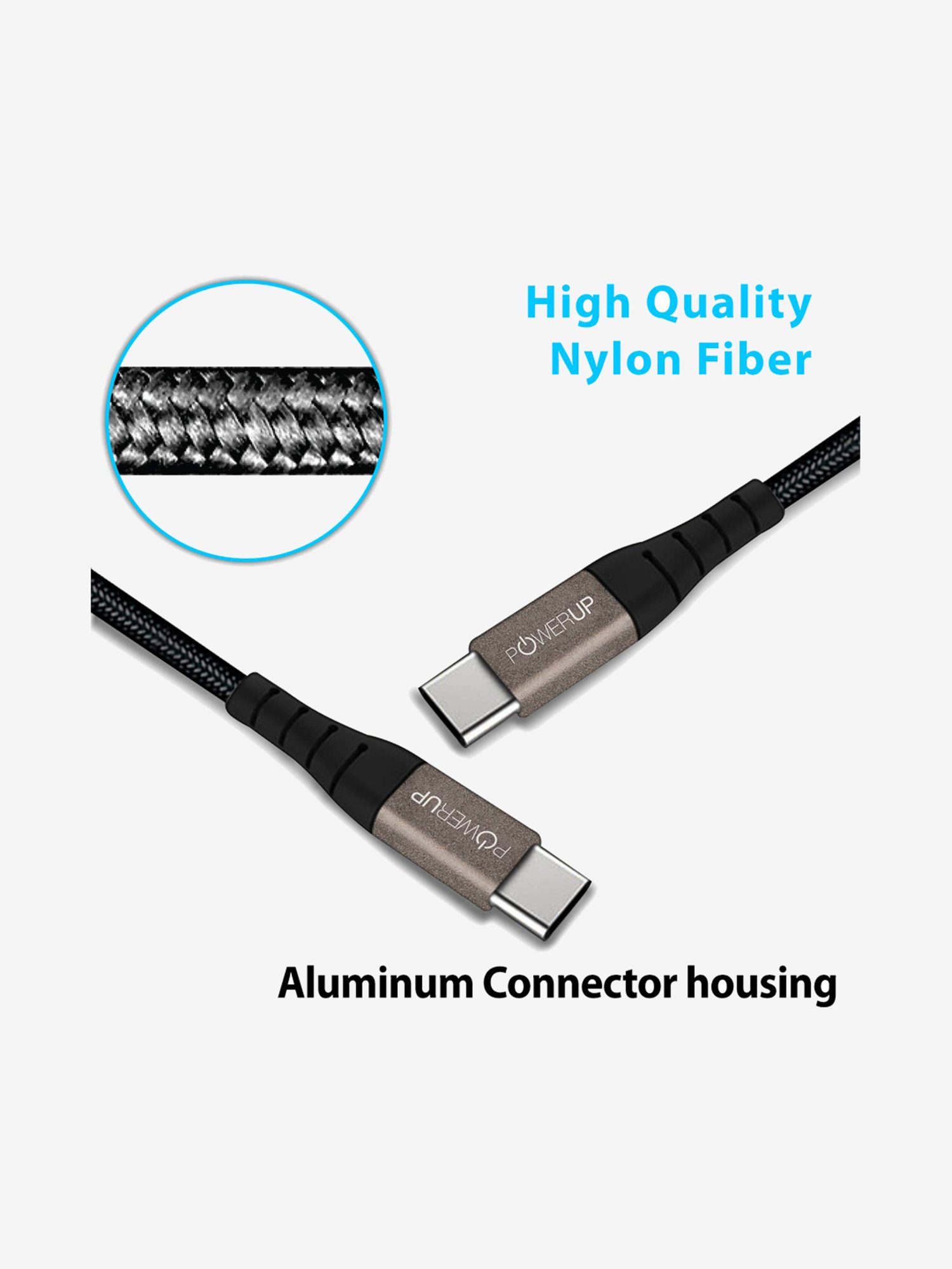 Powerup Nylon Braided USB-C to USB-C Sync & Charge Cable (Black)