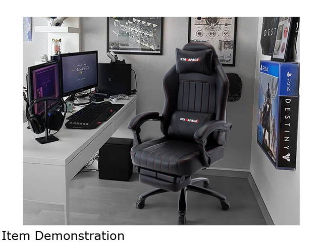 STARSPACE High Back 350lb Memory Foam Ergonomic Reclining Gaming Chair Metal Base - Adjustable Back Angle and Retractable Footrest Racing Executive Computer Desk Office Chair with Thick Padded Arms