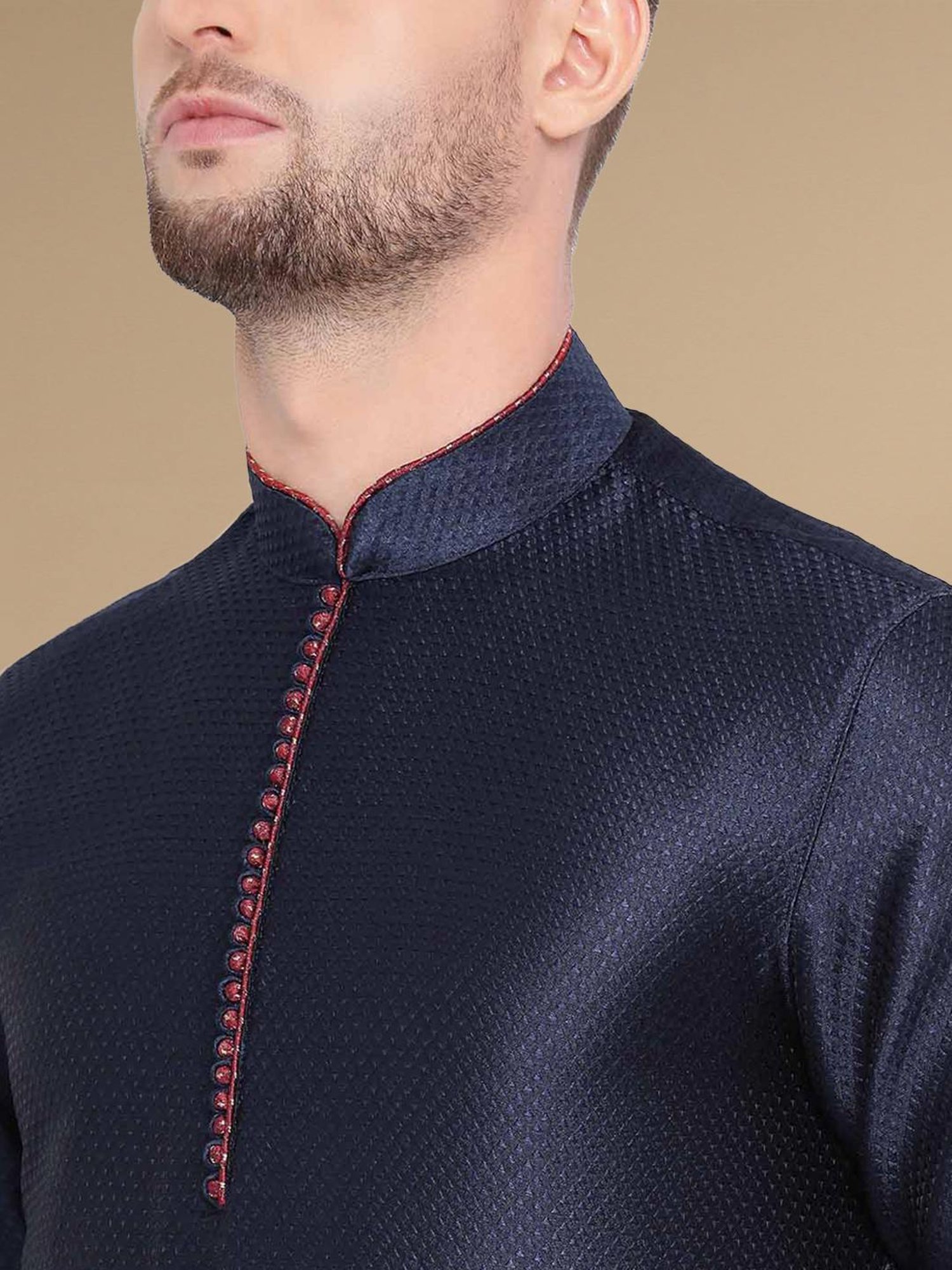 Sanwara Navy & Maroon Cotton Regular Fit Embroidered Kurta Bottom Set