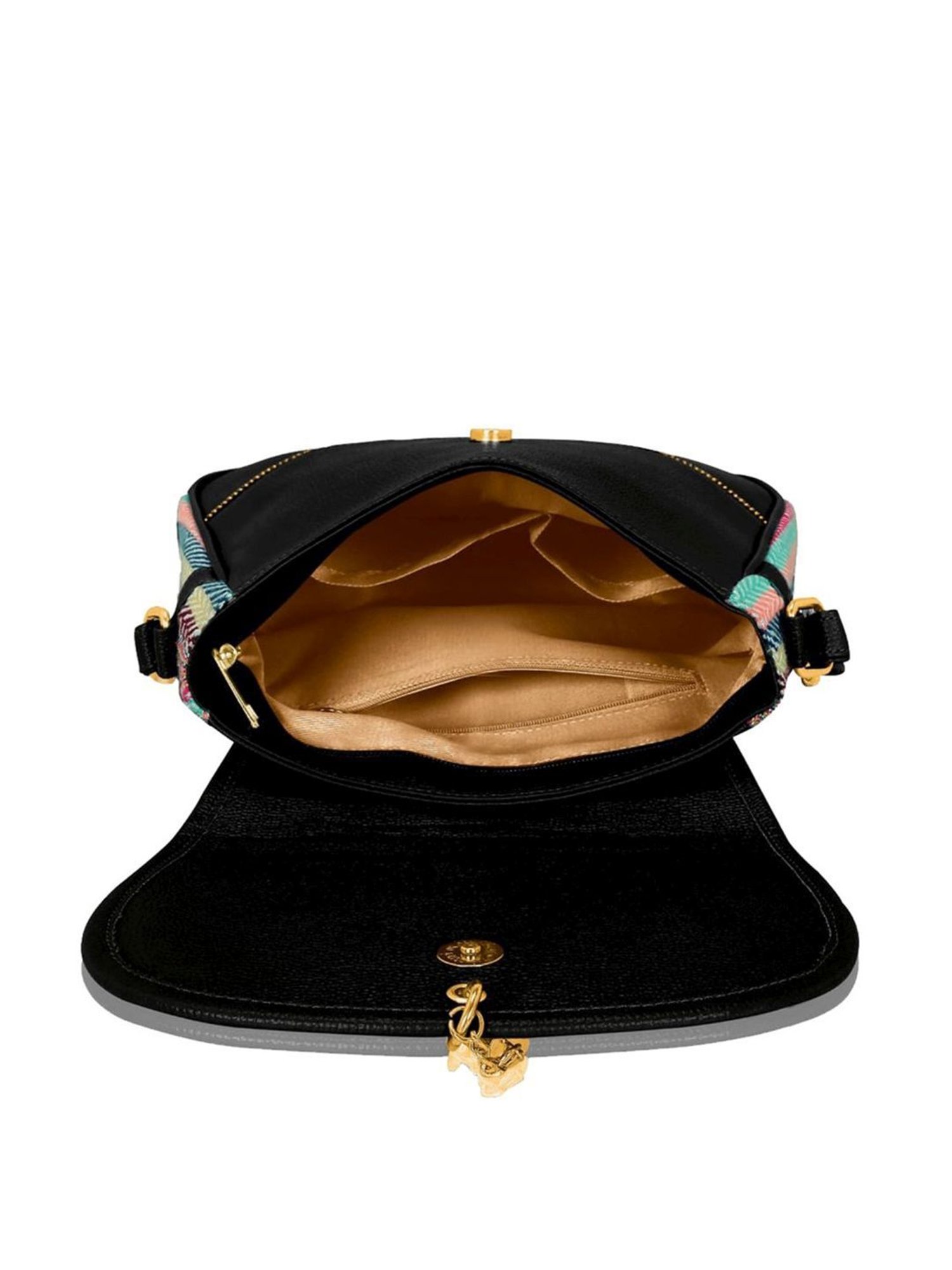 KLEIO Black Embroidered Medium Sling Handbag