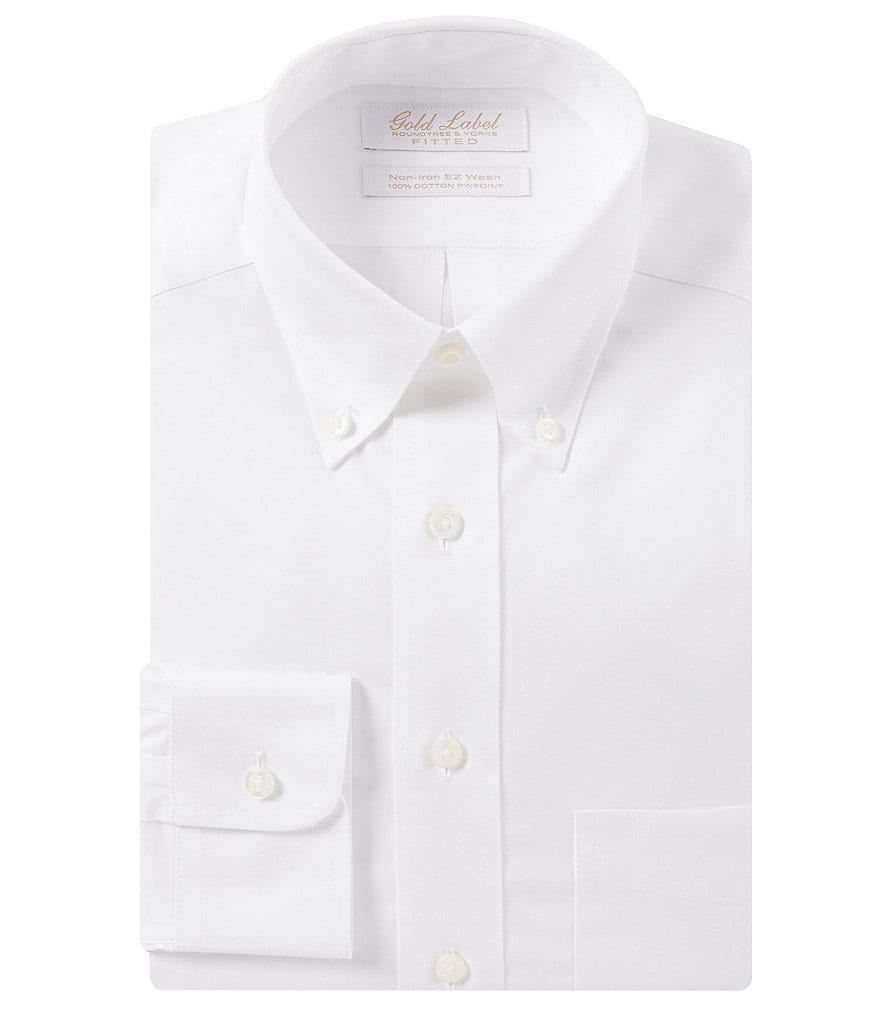 Gold Label Roundtree & Yorke Non-Iron Fitted Button-Down Collar Solid Dress Shirt