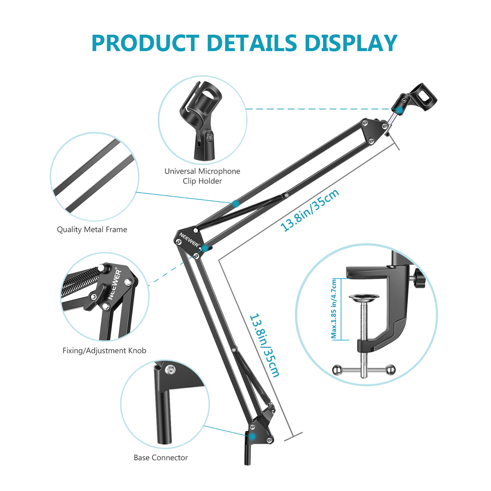 NEEWER Adjustable Microphone Suspension Boom Scissor Arm Stand, Max Load 1 KG Compact Mic Stand for Radio Broadcasting, Voice-Over, Stage and TV Stations, Compatible with Blue Yeti Snowball Yeti X,etc