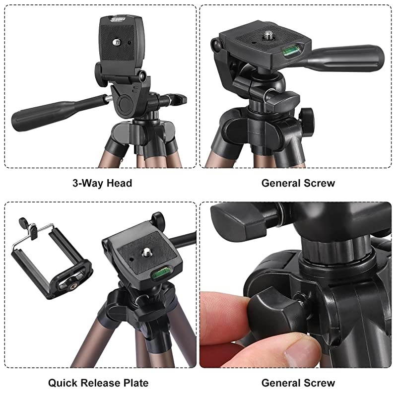 50 Inch Aluminum Tripod Video Tripod for Cellphone and Camera Universal Tripod with Wireless Remote Cellphone Holder Mount for All Smart Phone Gopro
