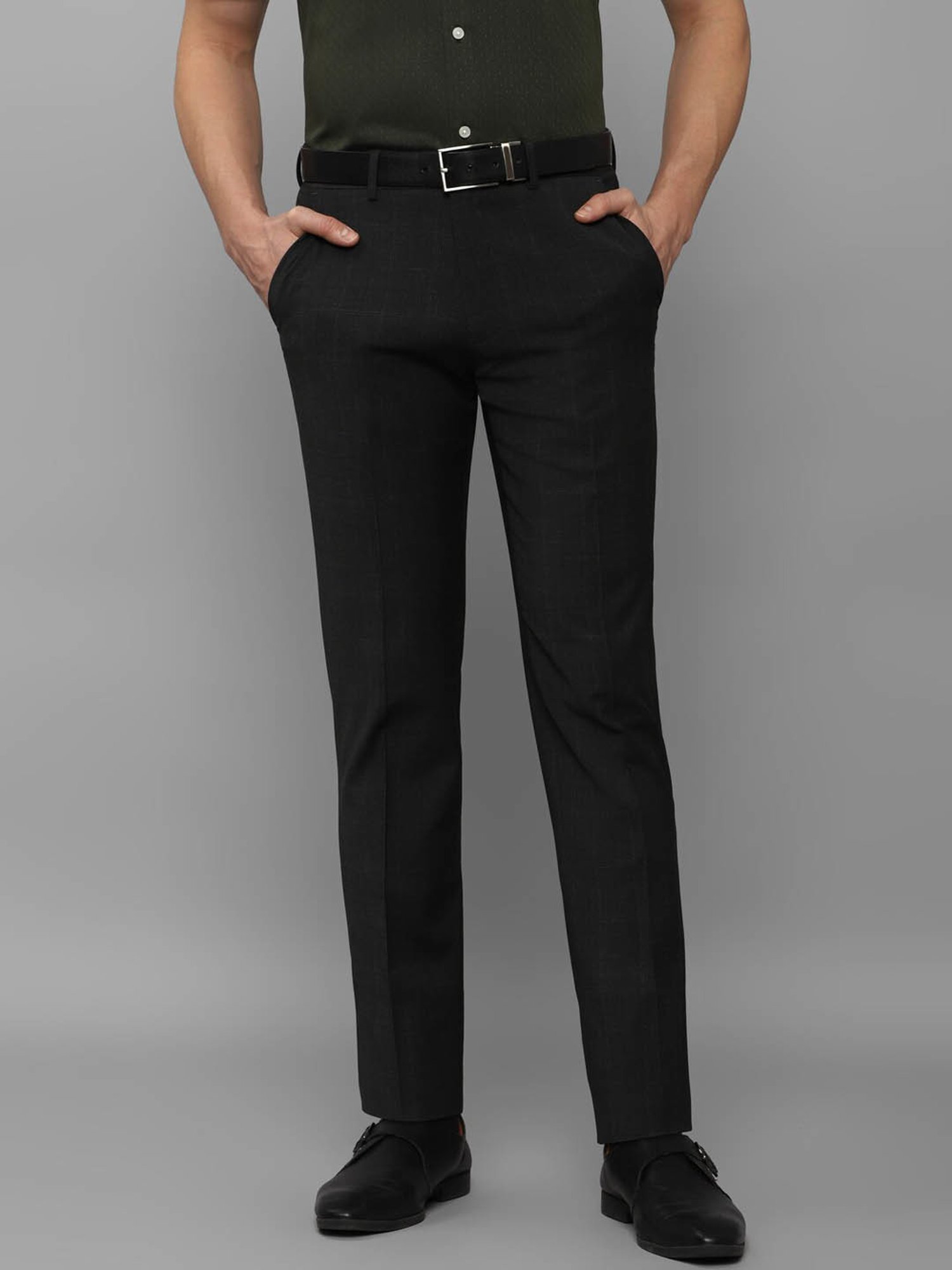 Louis Philippe Black Slim Fit Checks Trousers
