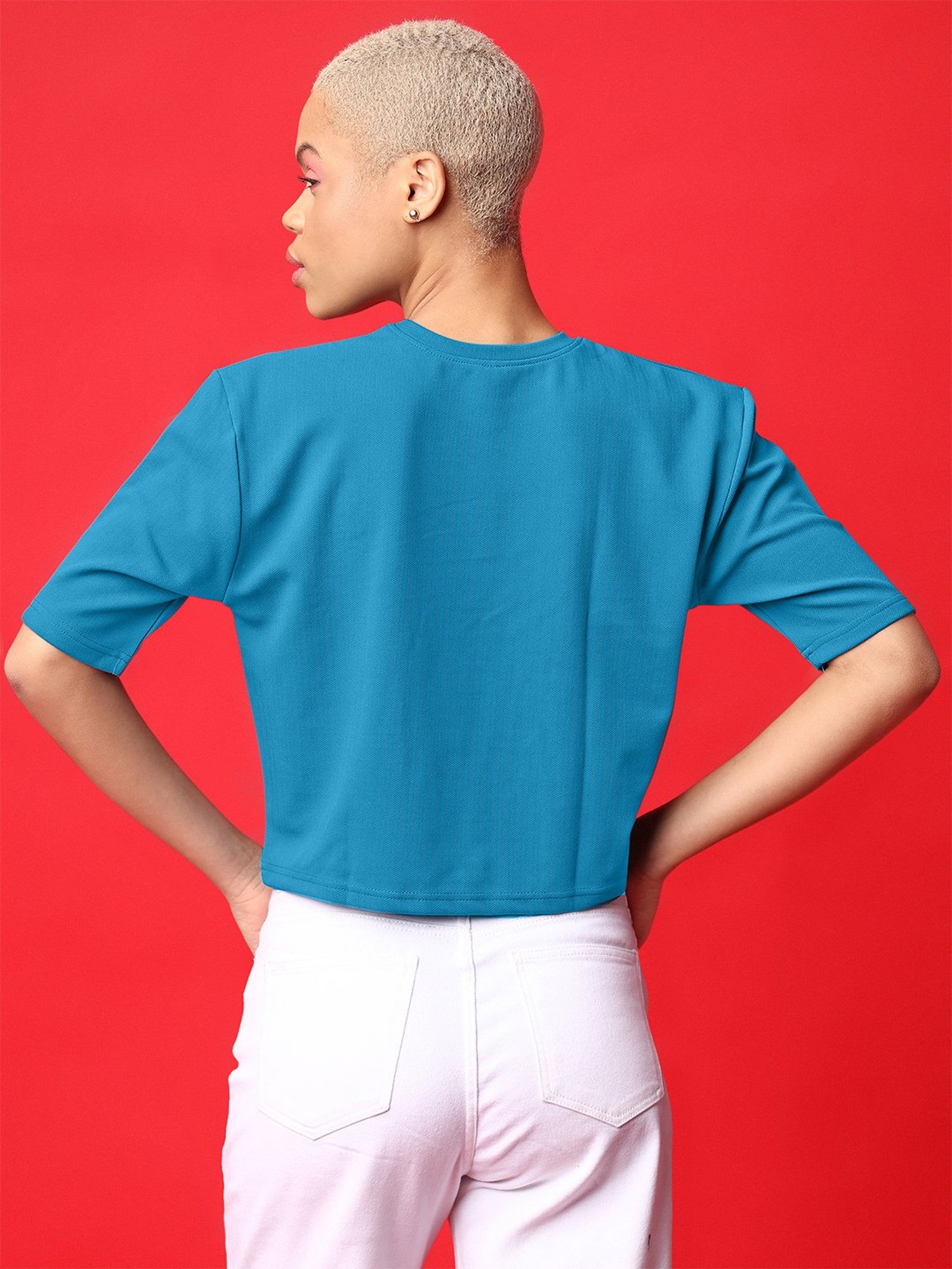 PURVAJA Teal Regular Fit Crop Top
