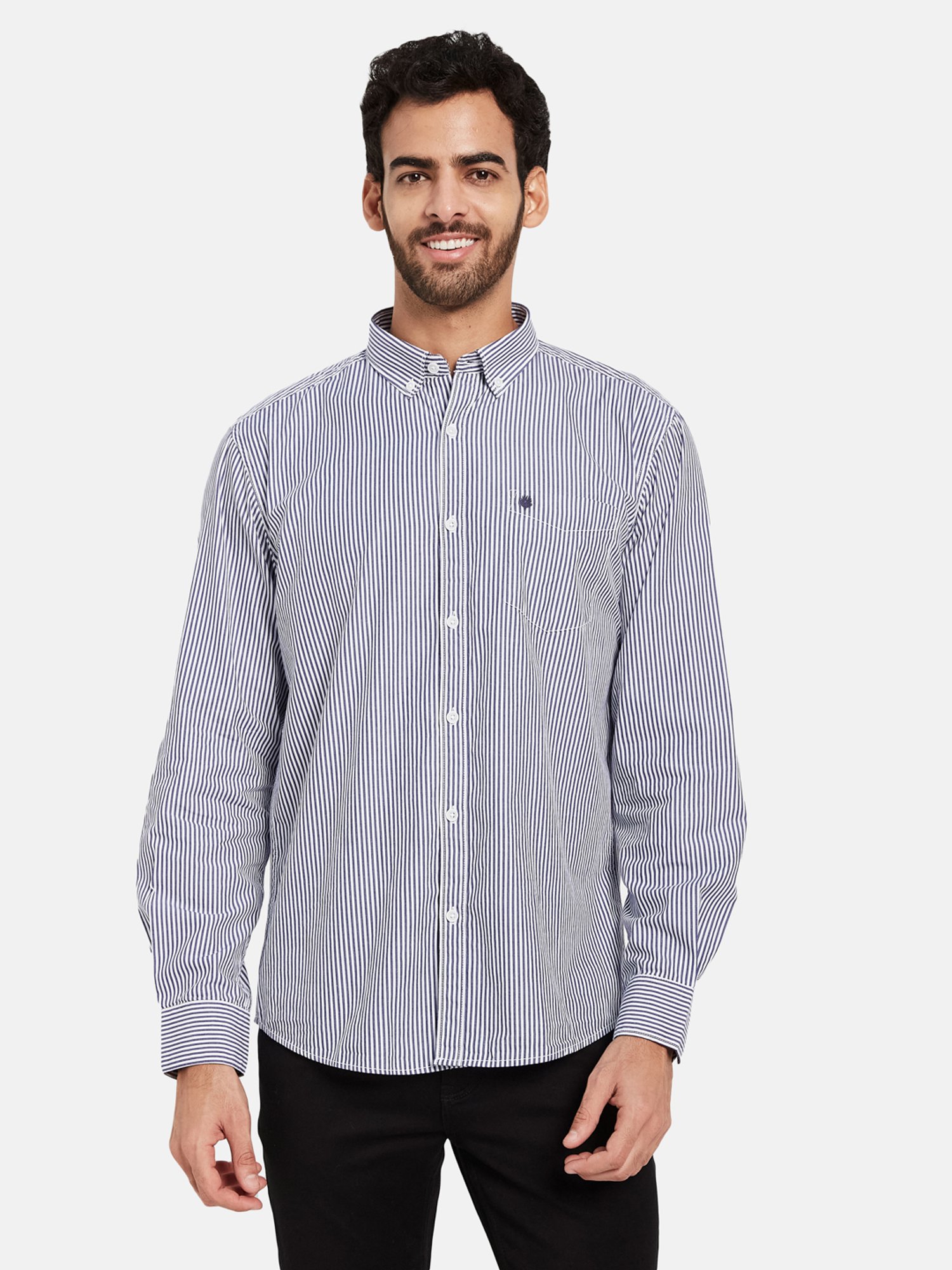 METTLE Navy Regular Fit Striped Shirt