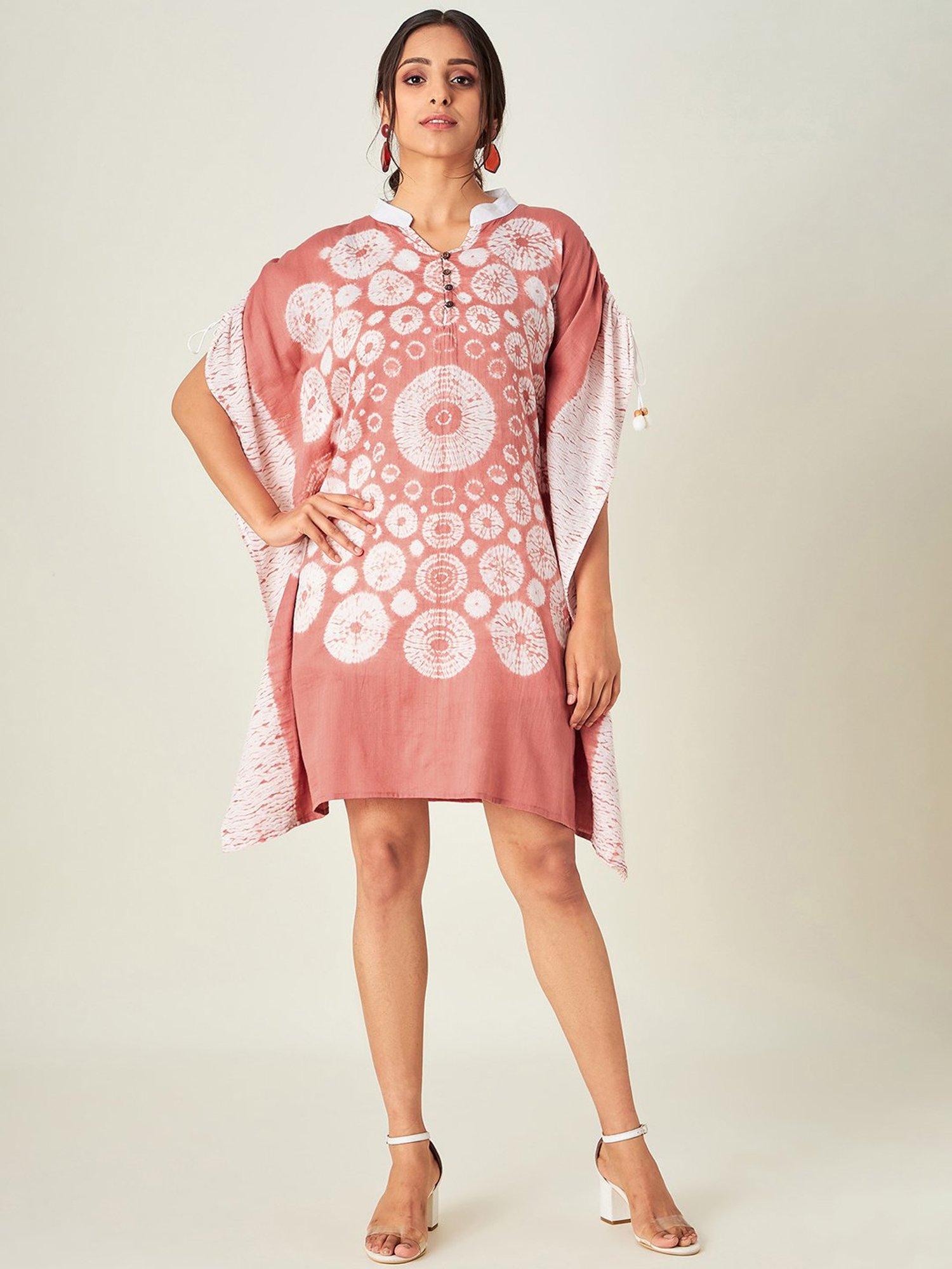 The Kaftan Company Peach Printed Kaftan Dress