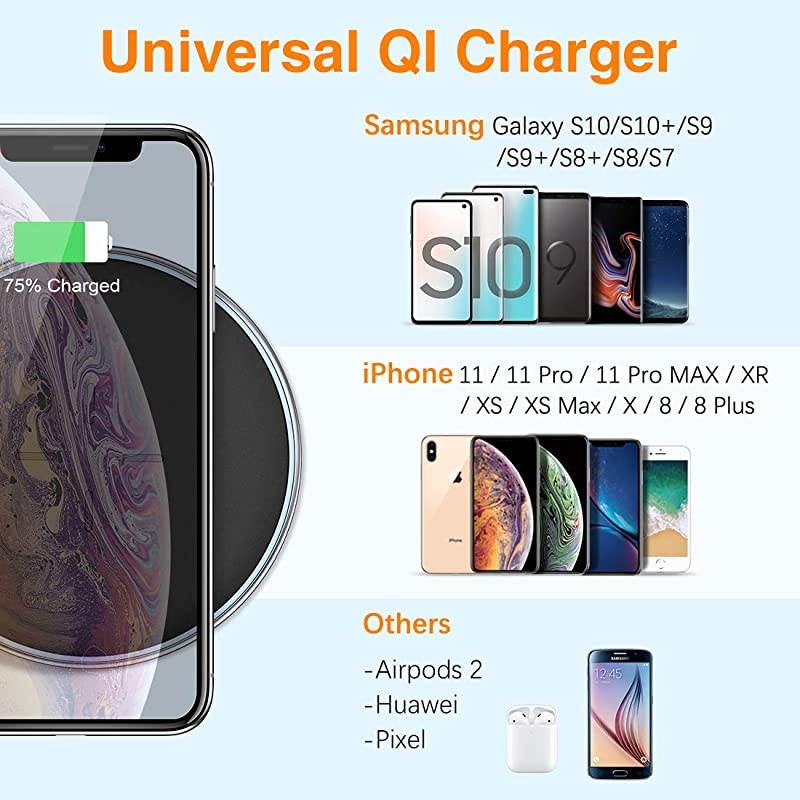 Wireless Charger Zinc AlloyRapid Cooling Fast Wireless Charging Pad 10W Qi Wireless Charger Compatible with Xs MaxXsXrX88 Plus Galaxy S7S8S9S10 5W for QiEnabled Phones Black