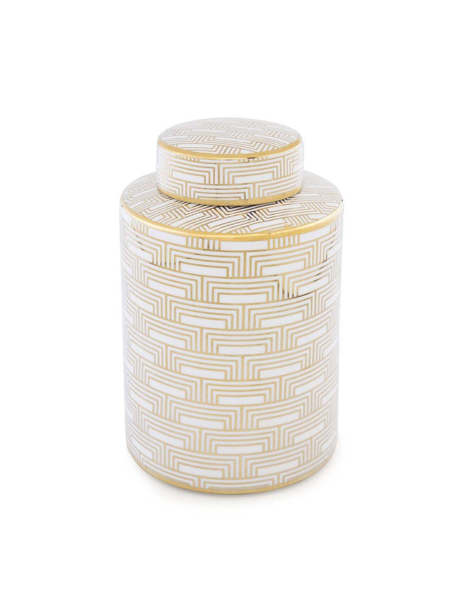 Pure Home and Living Ivory And Gold Ceramic Geometric Pattern Small Canister (1.5 L)