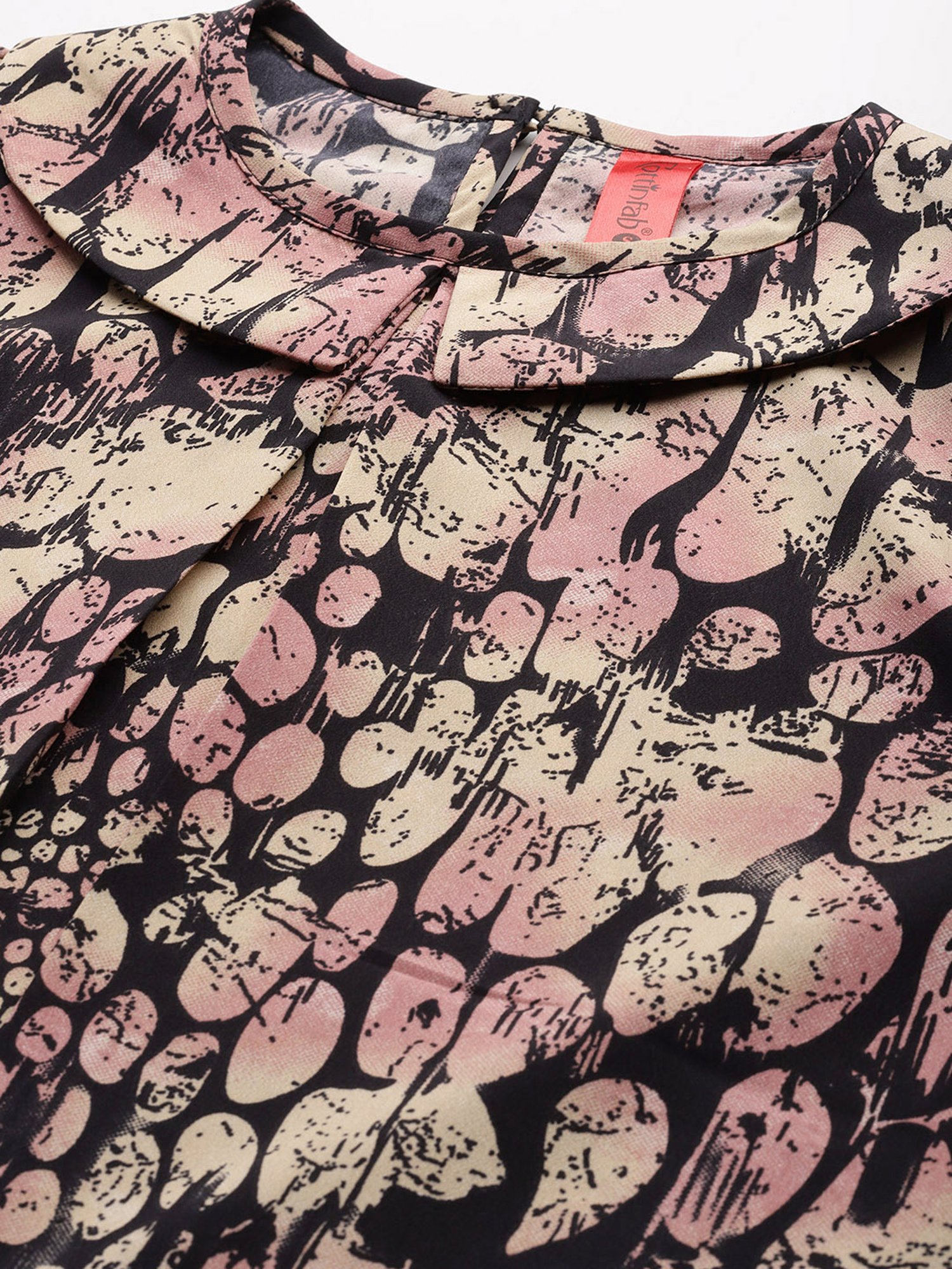 Cottinfab Beige & Black Printed Top