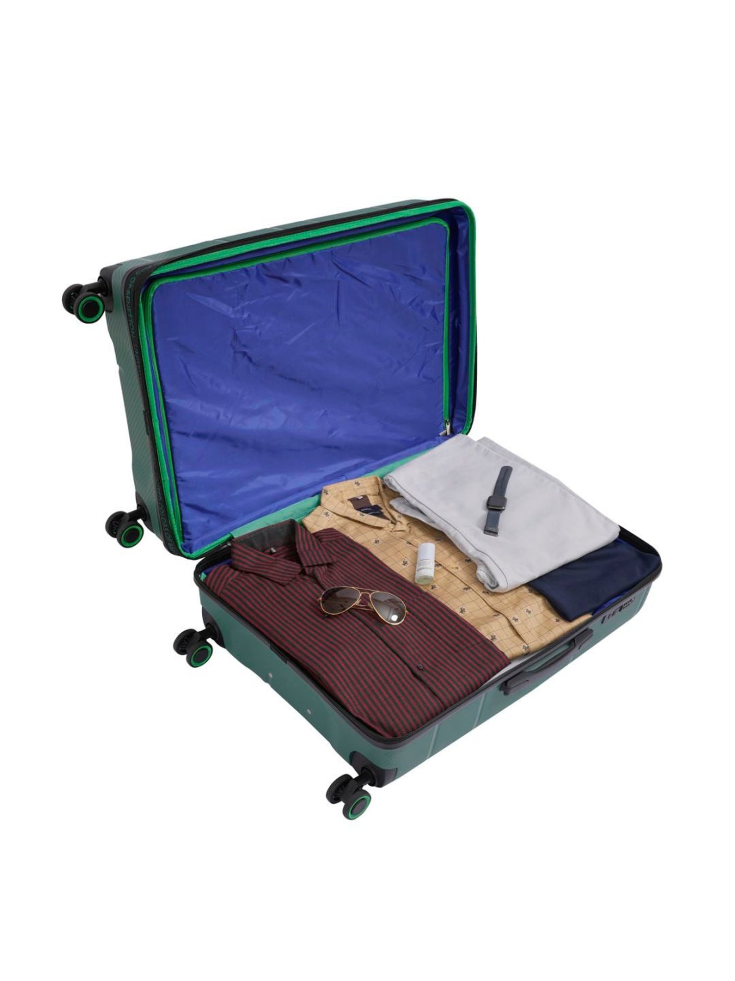 United Colors of Benetton Moonstone Green Textured Hard Medium Trolley Bag - 68 Cm