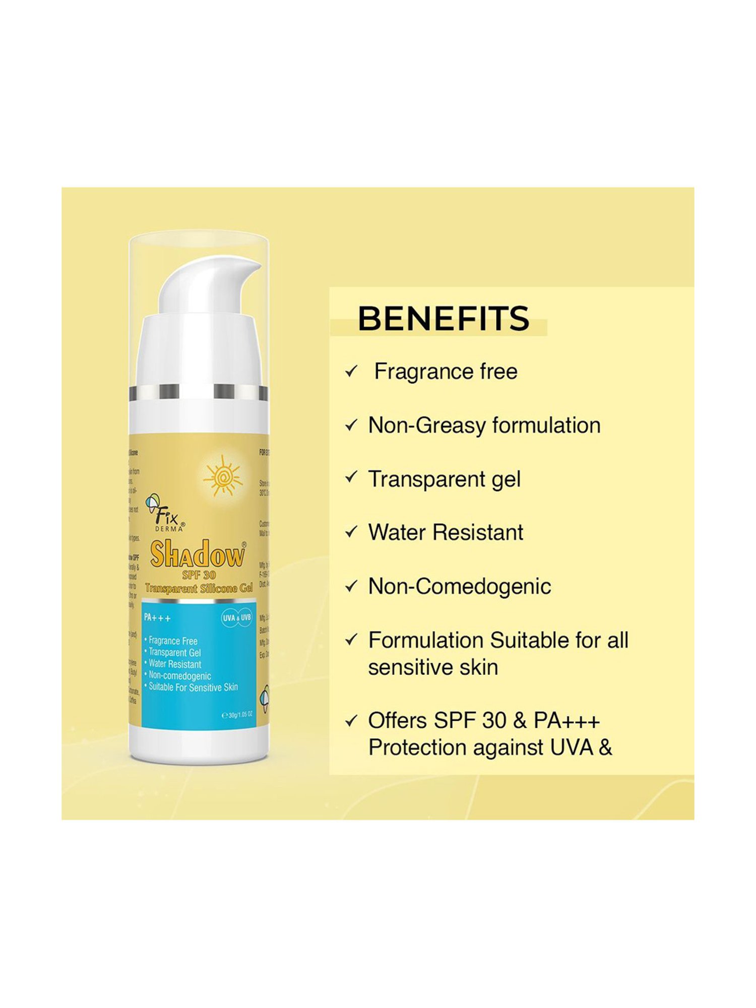 Fixderma Shadow SPF 30 Transparent Silicon Gel - 30 gm