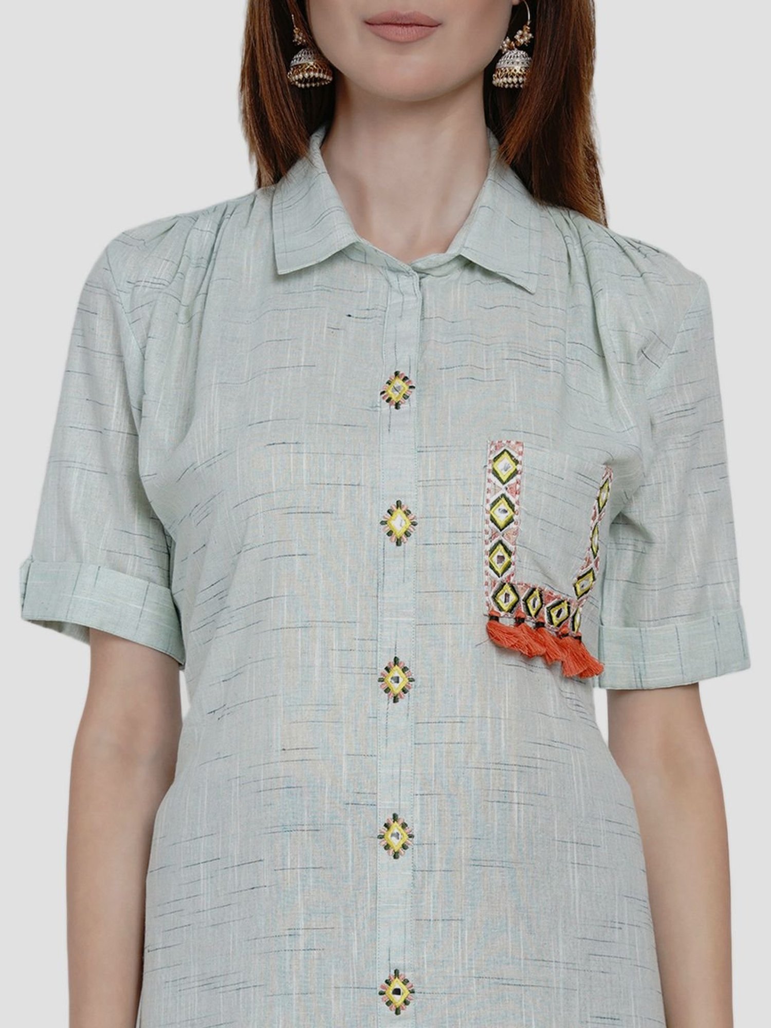 Women Republic Grey Cotton Embroidered Straight Kurta