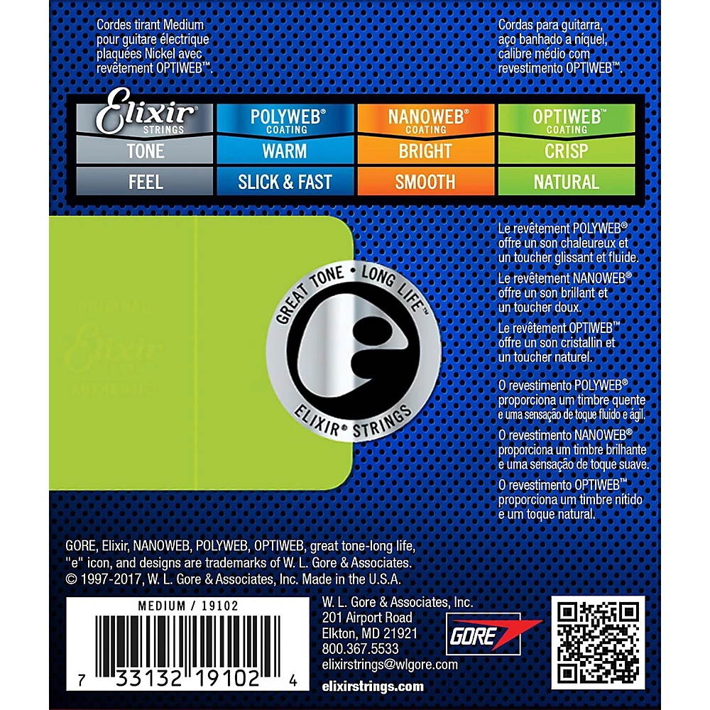 Elixir Electric Guitar Strings with OPTIWEB Coating, Medium (.011-.049) - 2 Pack