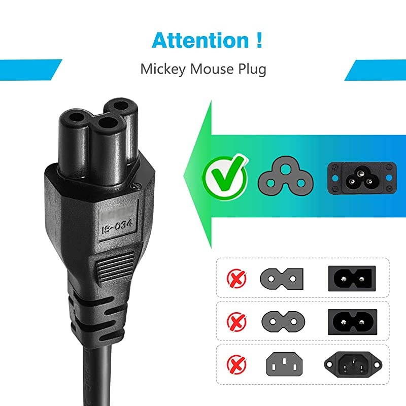 Listed Chanzon 6ft 3 Prong Mickey Mouse Universal AC Power Cord 3 Prong NEMA 515P to IEC320C5 10A 125V for LG TVLaptop Notebook