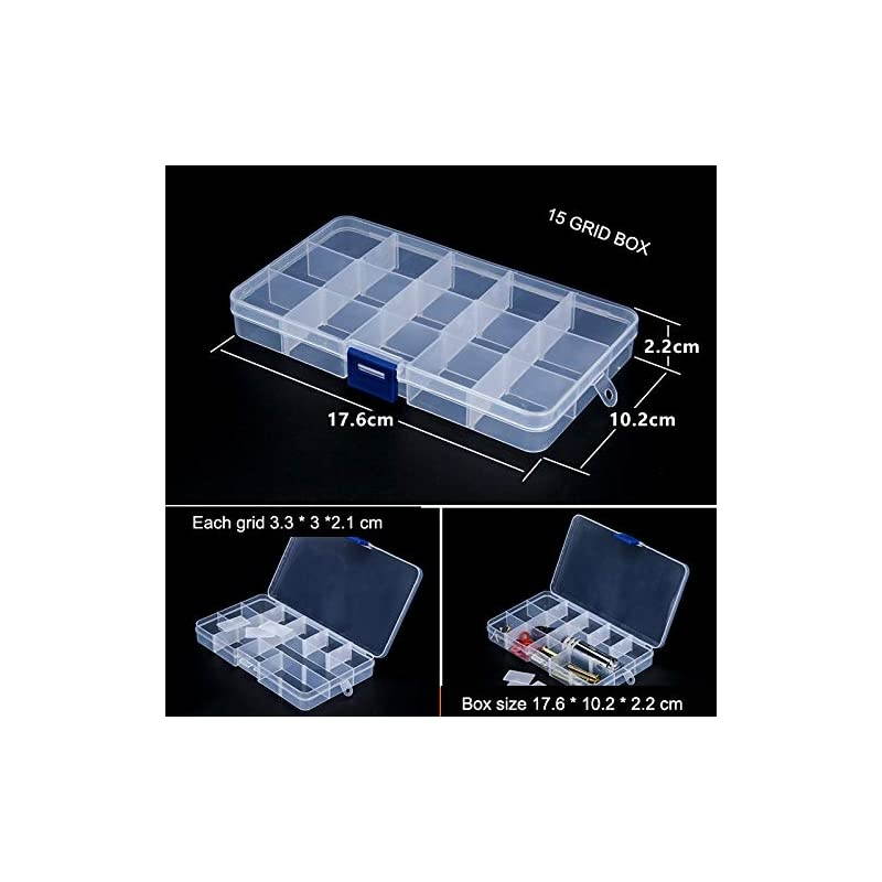Plastic Grid Box Storage Organizer Case for Display Collection with Adjustable Dividers - 4 PCS x 15 Grid - Free Letter Stickers