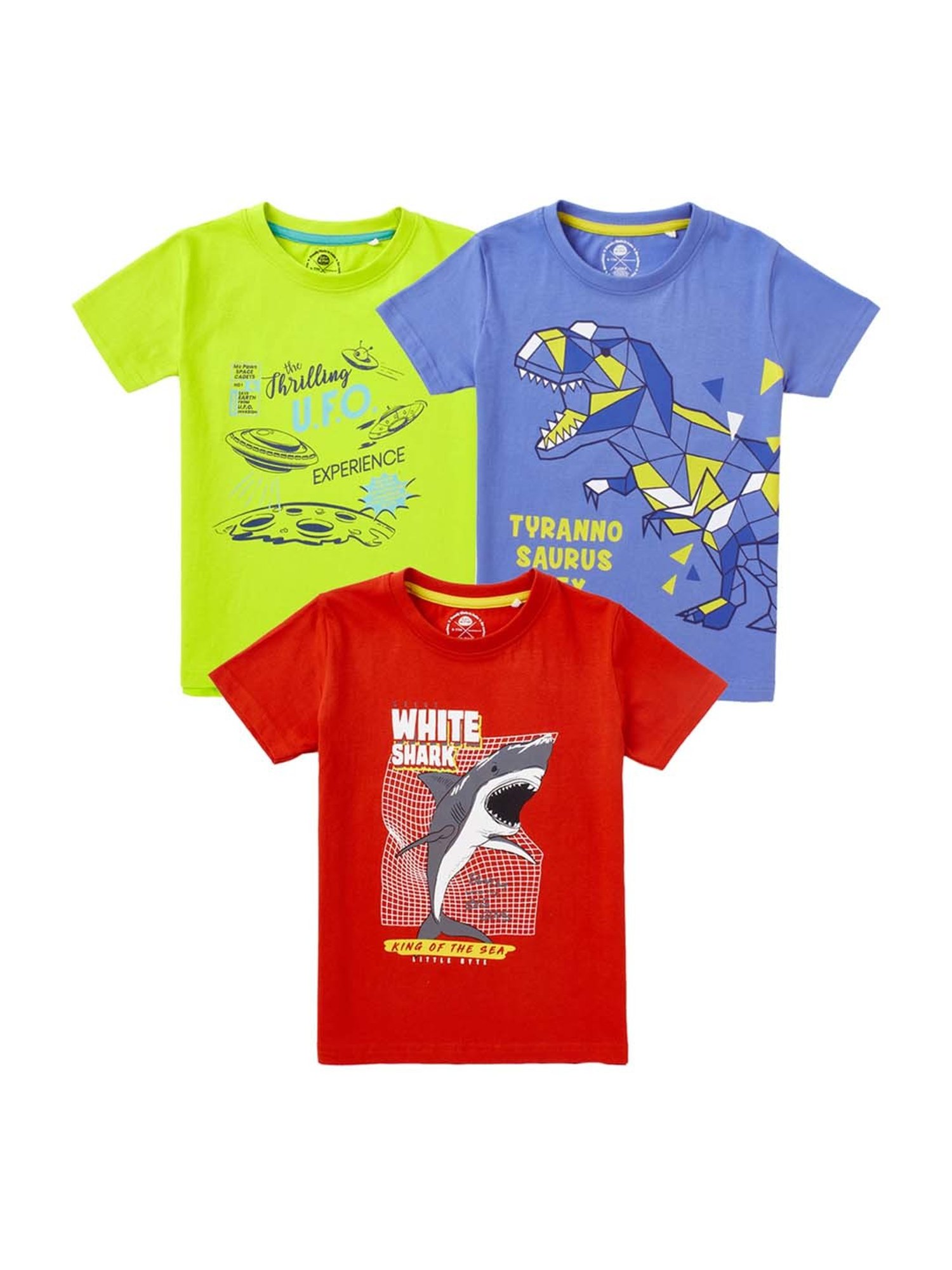 Cub McPaws Boys Multicolor Cotton Printed T-Shirt (Pack of 3)