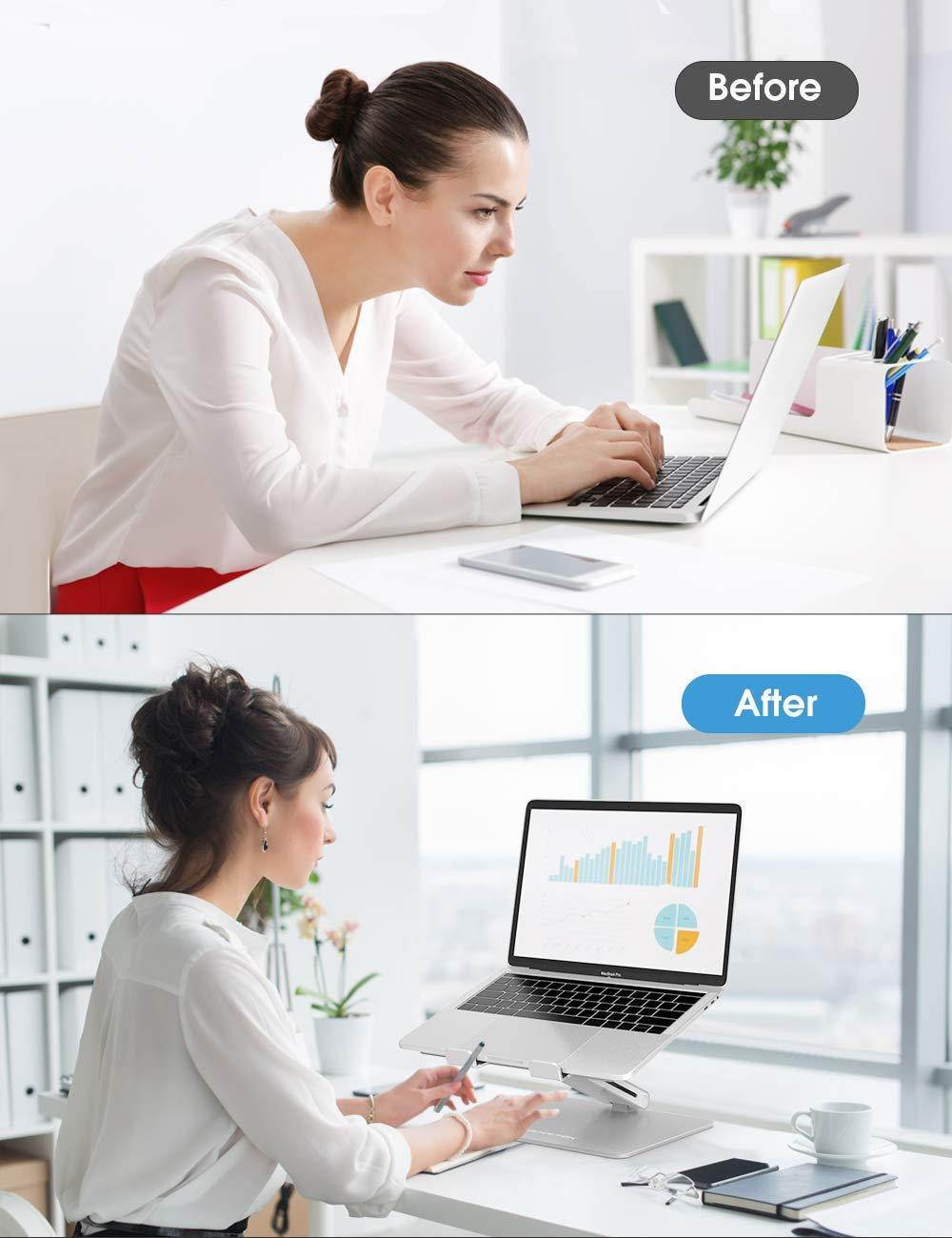 Laptop Stand, AboveTEK Adjustable Computer Riser for Desk, Compatible with Mac MacBook Pro Air Notebook, Up to 17 inches, Supports Up to 44 Lbs -Silver