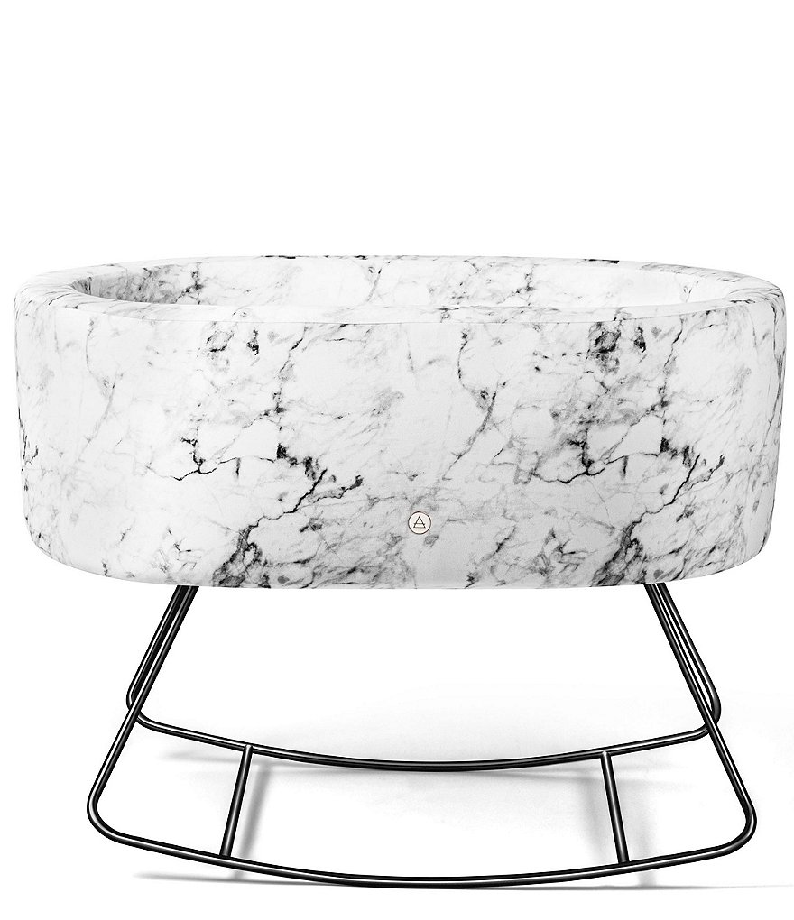 Aristot Carrara Marble Print Upholstered Bassinet + Dondolo Rocking Base