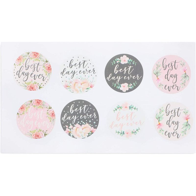 Pipilo Press 1000-Pack Pink Floral Stickers Roll, Best Day Ever, Assorted Color (1.5 Inches)