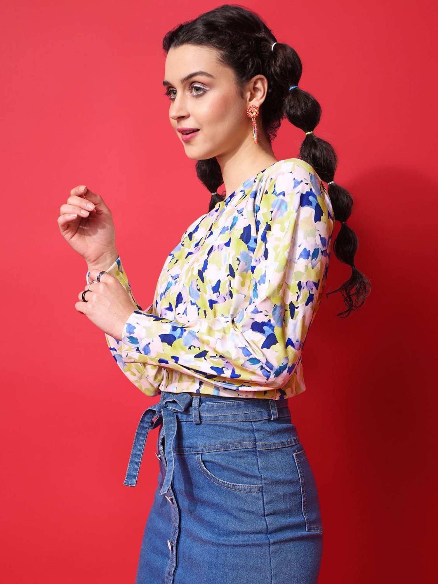 PURVAJA Yellow Printed Crop Top