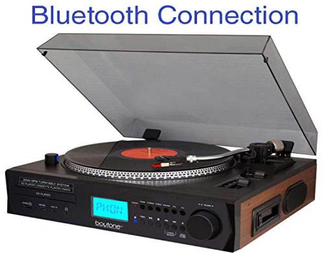 Boytone BT-11B Fully Automatic Large size Turntable Bluetooth Wireless speaker AM/FM, CD, USB, SD, Cassette Player