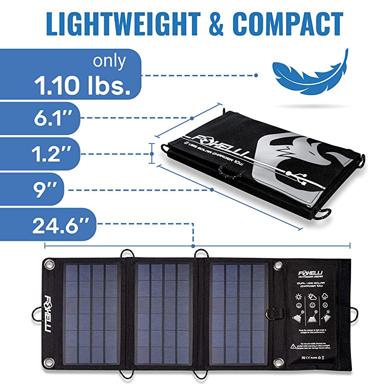 Dual USB Solar Charger 10W Foldable Solar Panel Phone Charger for iPhone Android Smartphones iPads Android Tablets Power Banks More Portable Solar Power for Camping Outdoors