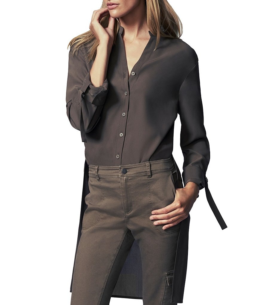 b new york Y-Neck D-Ring Roll Sleeve Hi-Low Square Hem Tunic